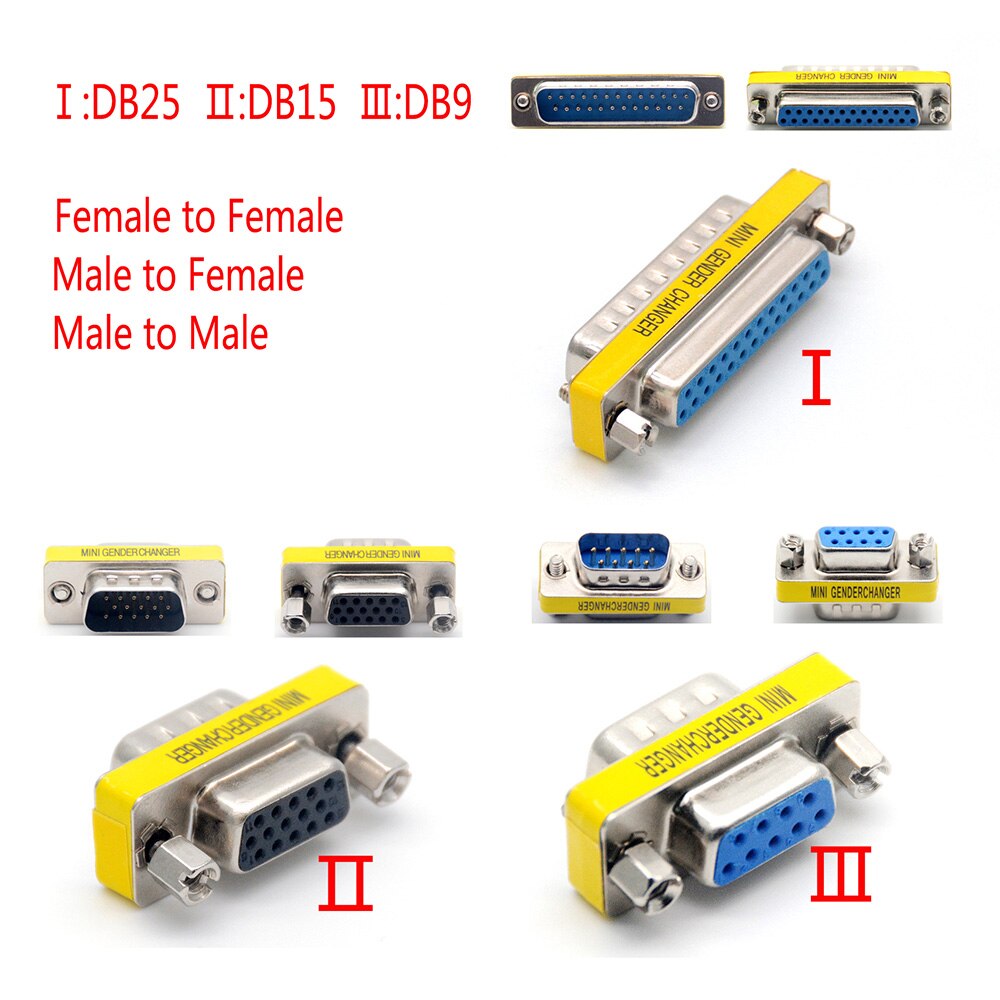 DB Serie D-SUB DB9 DB15 DB25 9/15/25 Pin Männlichen/Weiblichen zu Männlichen/Weiblichen RS232 Port VGA Stecker M-F m-M F-F Gender Changer Adapter