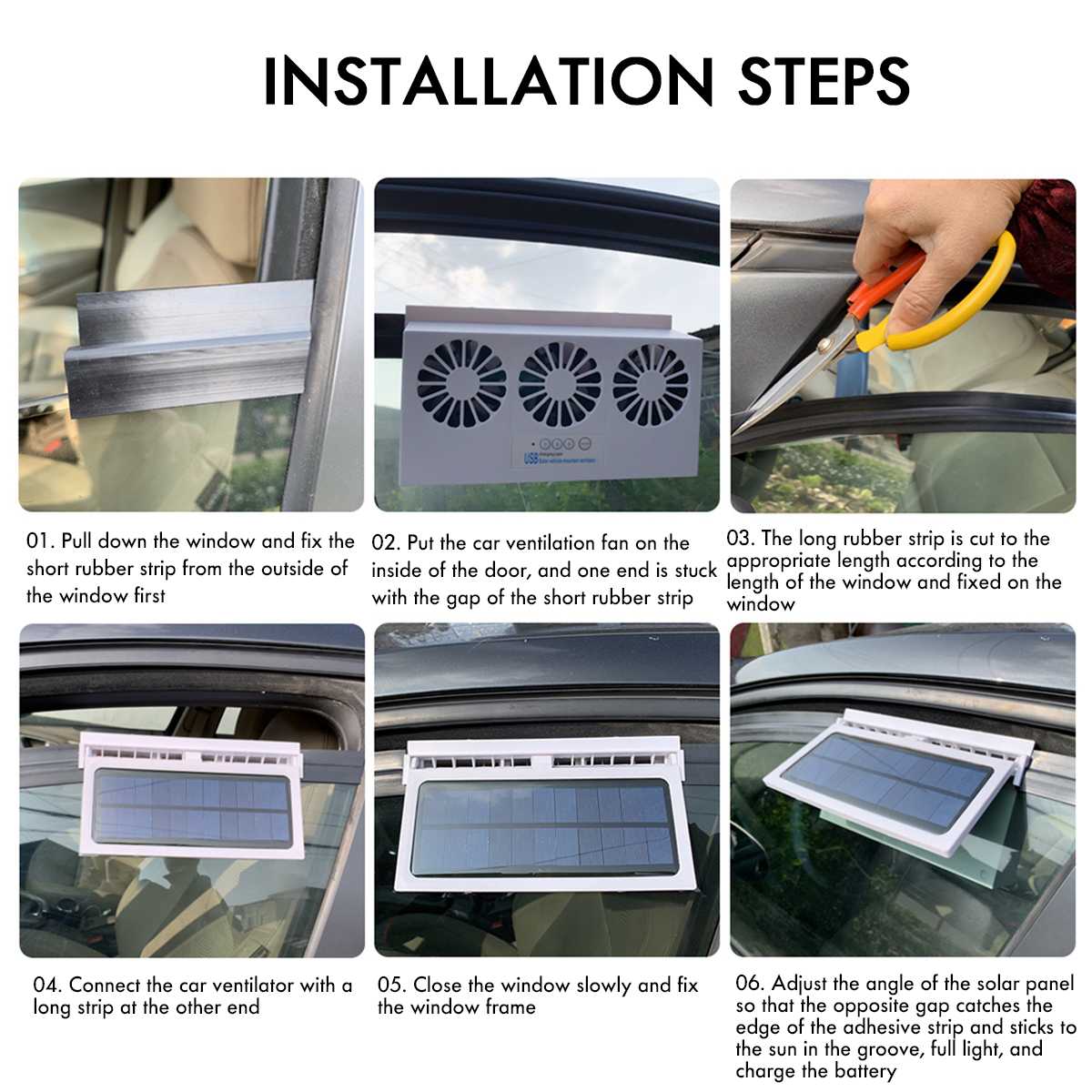 3 Fans Solar Powered Car Cooler Front/Rear Window Radiator Exhaust Fan Auto Air Vent Fan Ventilation Radiator Cooling System