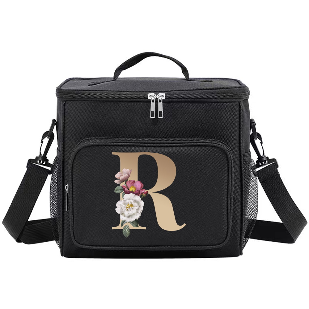 Multifunctional Lunch Bag for Teenage Black Color Picnic Meal Box Waterproof Lunch Box Gold Letter Printing Series: Red