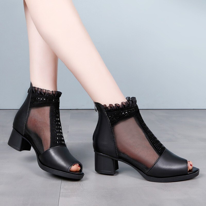 Gladiatorsandalen peep toe sandalen laarzen zomer mesh hoge hakken nette schoenen dames kant enkelband laarzen sandalen dames 8122n