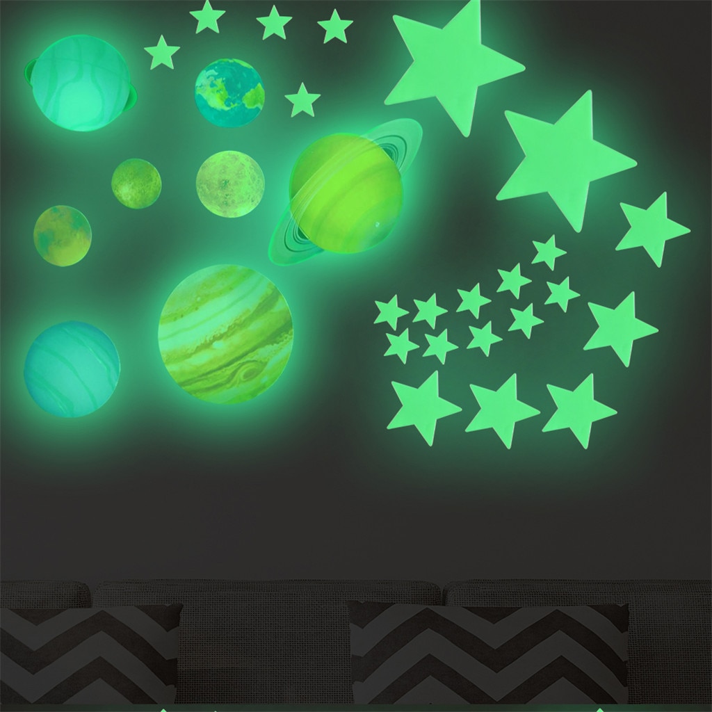 Planet Solar System Fluorescent Luminous Planets PVC Wall Stickers Glow In Dark Ten Planets Galaxy Kids Bedroom Wall Decal