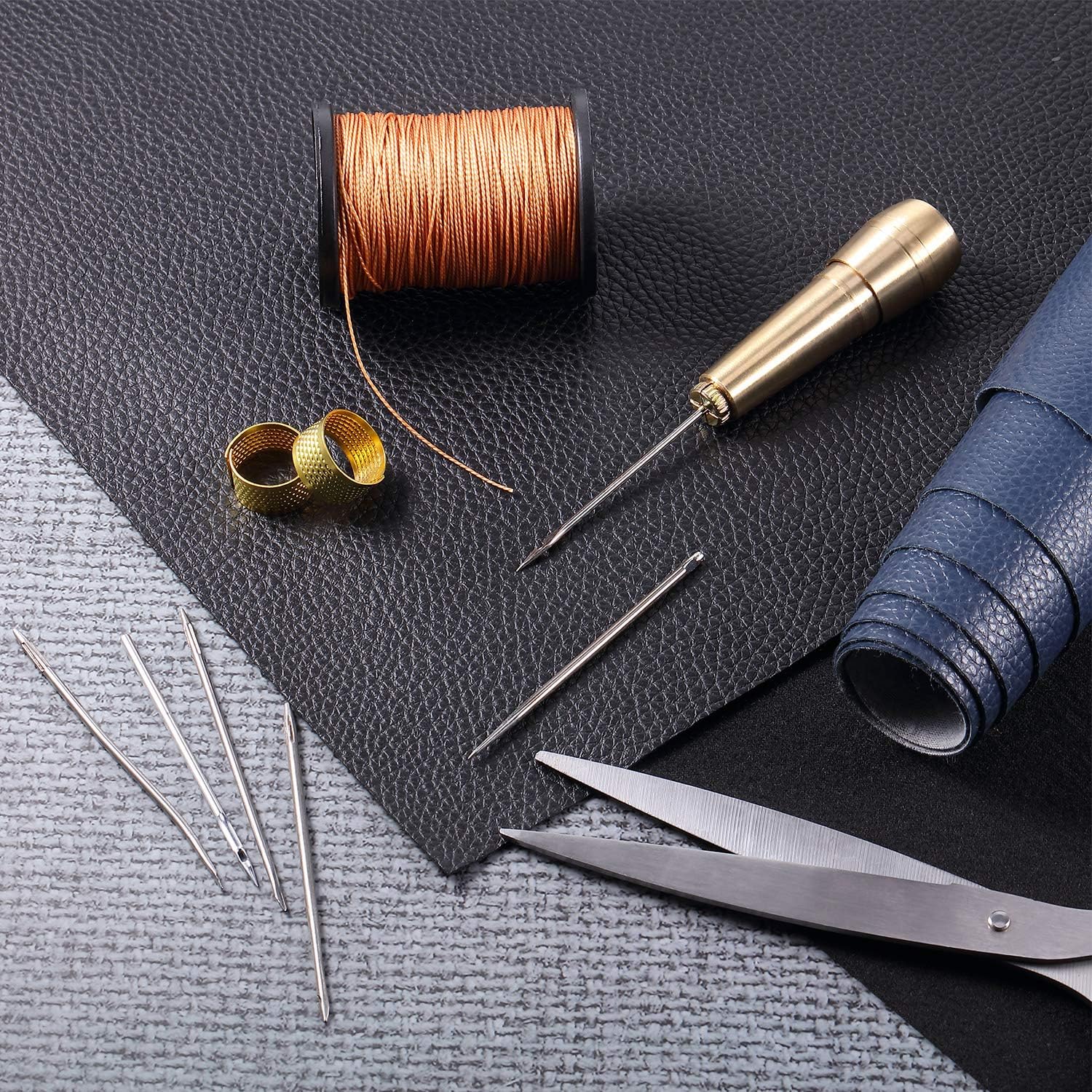 Leder-Nähset, DIY Leder-Näharnadel, mit Kupfergriff, einstellen aus Leder, Segeltuch, Zelt, Schuhe, Reparaturwerkzeug mit Nylonfaden