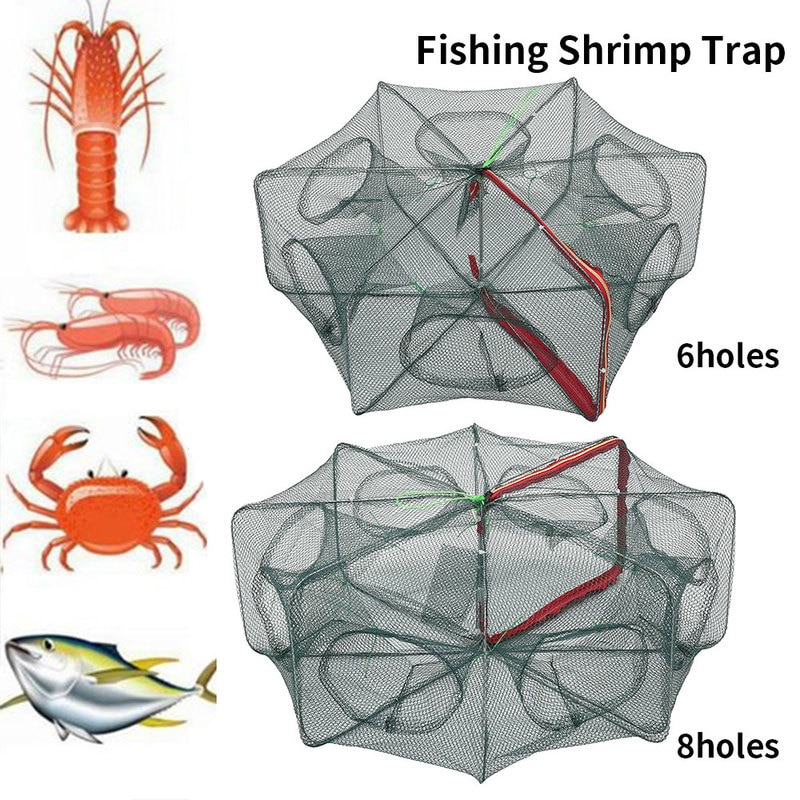 Versterkt 6/8 Gaten Automatische Visnet Kooi Opvouwbare Vis Krab Garnalen Trap Vouwen Vissen Netwerk Visgerei Gereedschappen