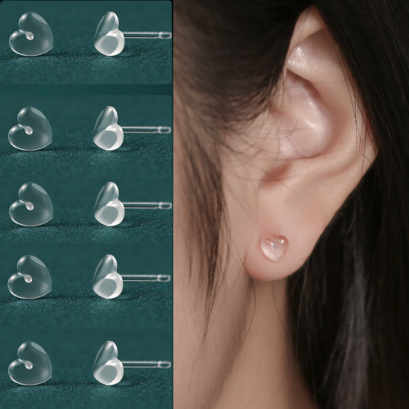 Resin Star Stud Earrings - Invisible Anti-Allergy Cute Piercing Jewelry for Women: green / SILVER PLATED