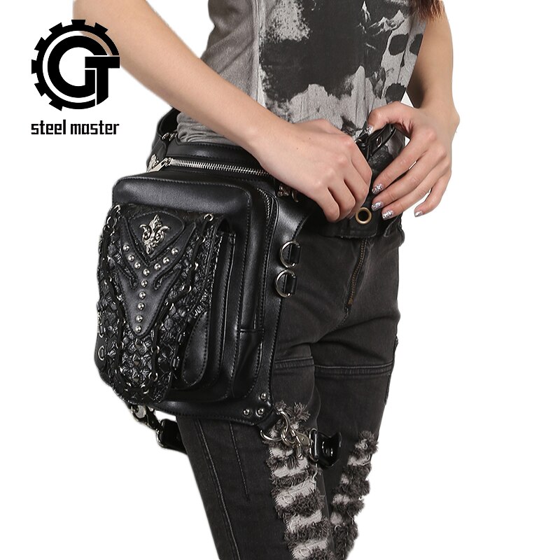 Steels Master Unisex Vintage Messenger Been Tas Leer Mode Schoudertassen Mobiele Telefoon Multifunctionele Reizen Punk Taille Zakken