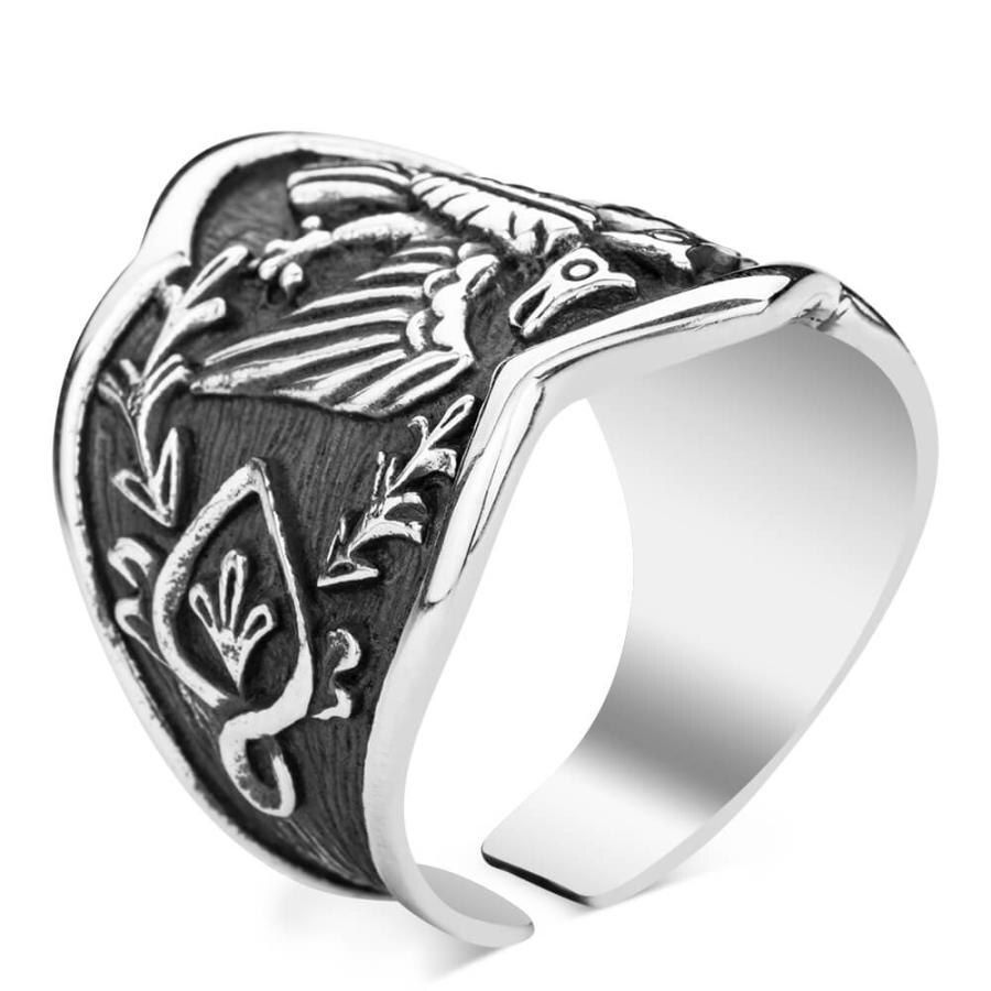 925 Sterling Silver Dirilis Ertugrul Gazi Thumb Rings Double Headed Eagle Men Jewelry Plain Model Turkish Special Hoop Zihgir