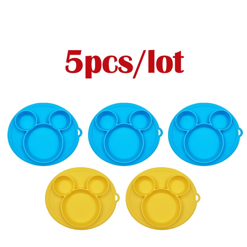 5 stuks/partij baby siliconen bordjes kinderkom borden babyvoeding siliconen kom baby silicagel borden kinder serviesgoed: 3 blauw 2 geel