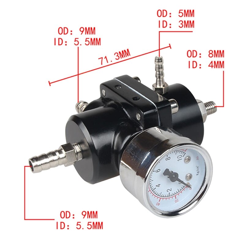 EPMAN-jdm Universal 0-140 PSI Adjustable Fuel Pressure Regulator FPR /Gauge Red Blue Silver Black EP-FPR003