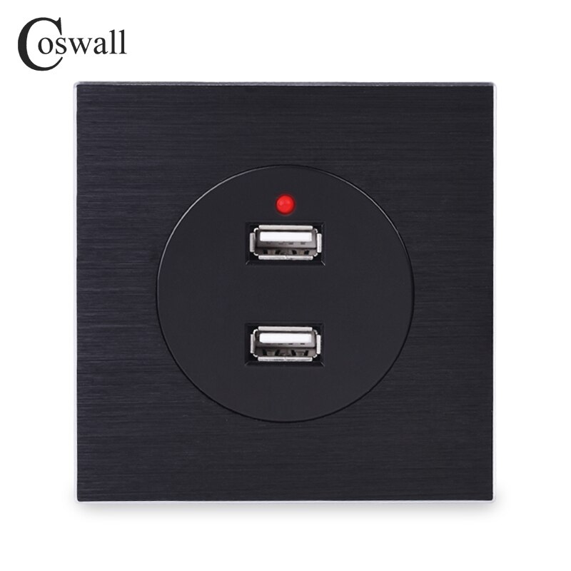 Coswall aluminium metalpanel vægstikkontakt dobbelt usb ladeport 2.4a udgang led indikator  r11 serie  r12 serie sort: Default Title