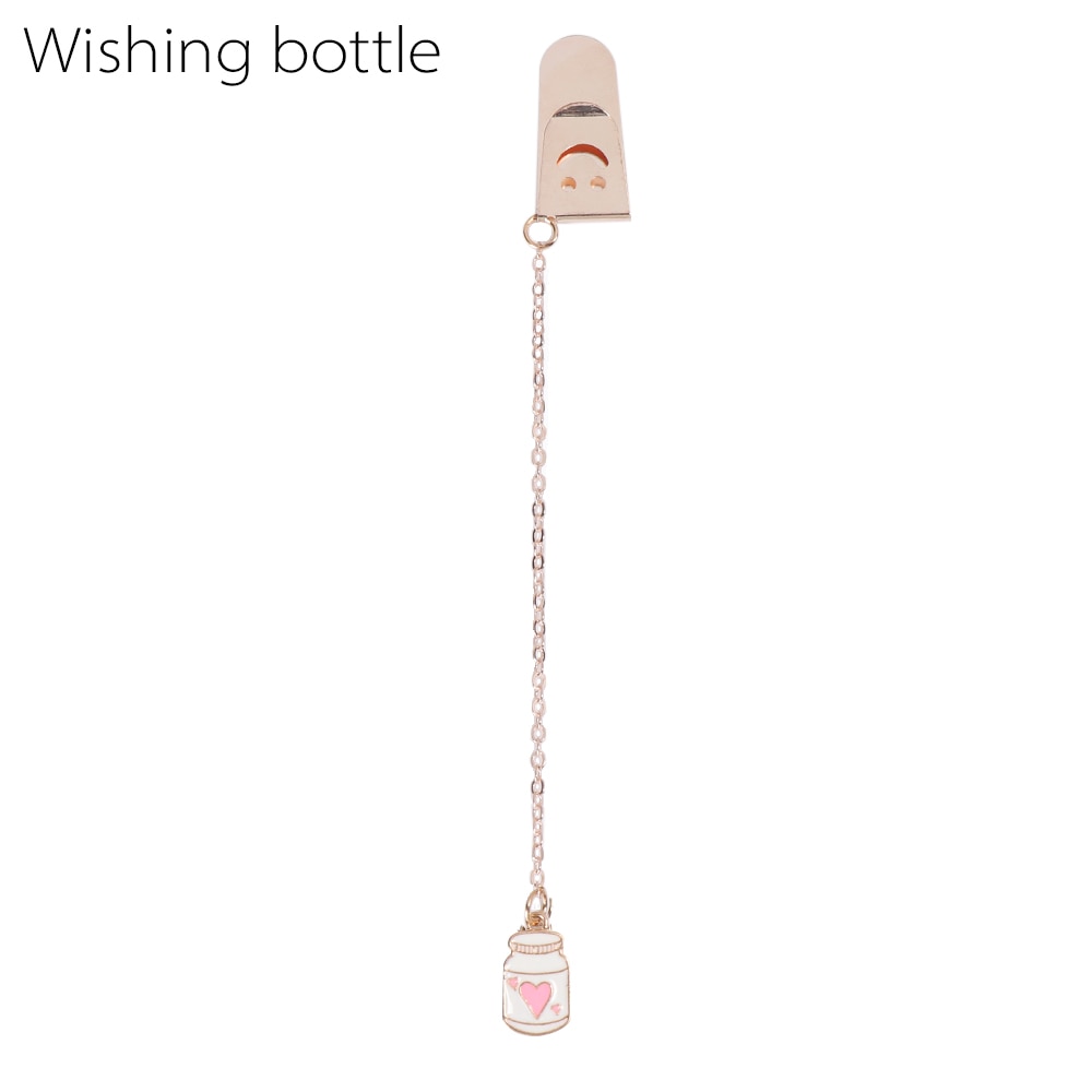 1PC Cartoon Character Bookmarks Metal Pagination Mark Cute Pendant Bookmark Marker Clip Stationery School Office Supplies: wishing bottle
