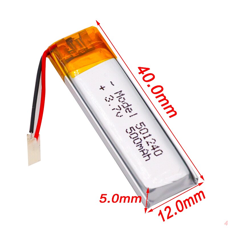 Batería de li-polímero de litio de 3,7 V, 500mAh, batería recargable de 501240 Li Po, celdas de litio para GPS, auriculares Bluetooth, MP3, MP4 501240
