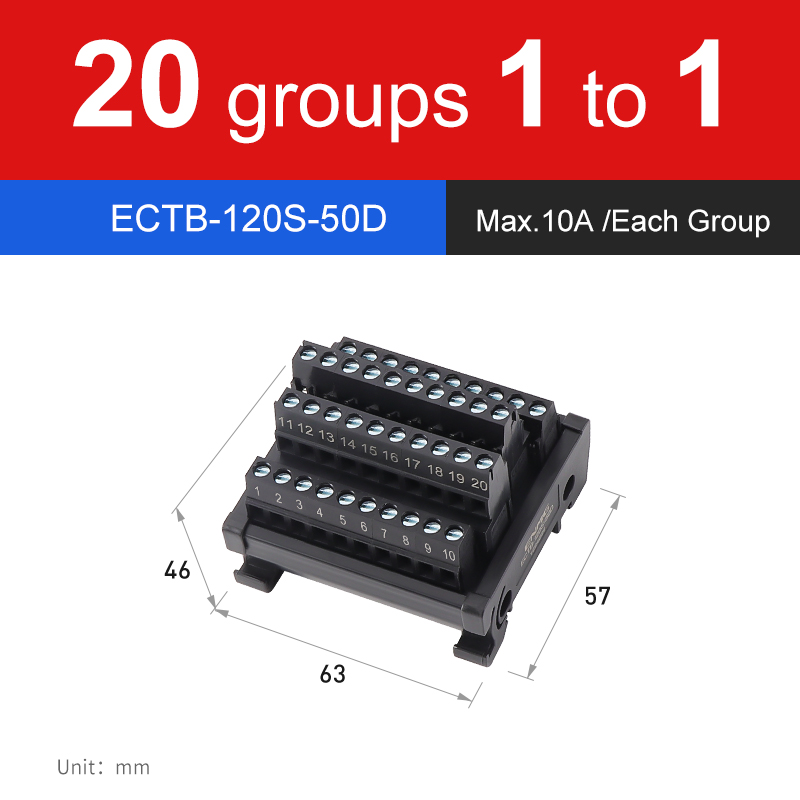 ENMG Screw terminal Save Wiring Split Terminal Block ECTB 10A Power Splitter PLC Terminal Block One to One One One to One 10~64: Lavender