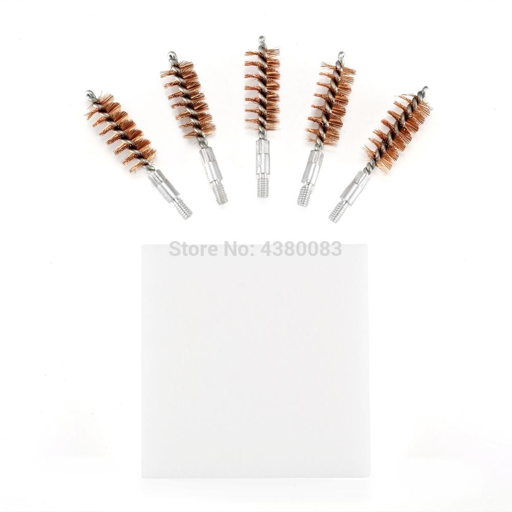 5 Pcs Bronze Bristle Bore Cleaning Short Brush .45 Cal 8x32 Thread with 50 Patches - JWSZ20ZH1