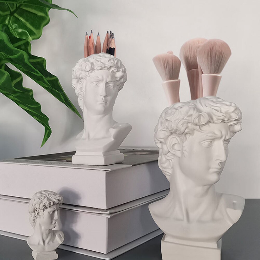 Porte-stylo en résine, support de stylo, Sculpture de David, Statue de Portrait, boîte de rangement de pinceaux de maquillage, pot de fleurs, Vase, décor de jardin artisanal