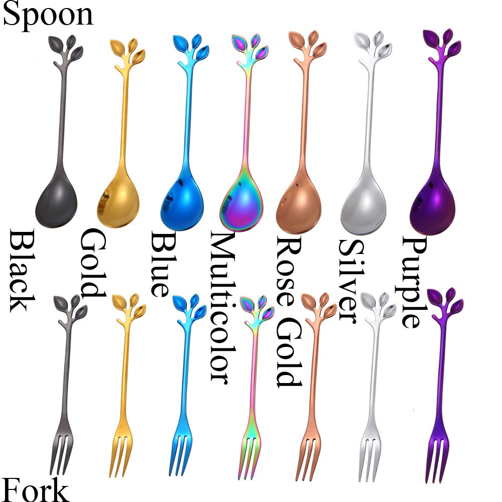 Dessert Utensils Small Branches Leaf Home &amp; Kitchen Coffee Spoon Fruit Fork Upscale Dinnerware Tea Scoops