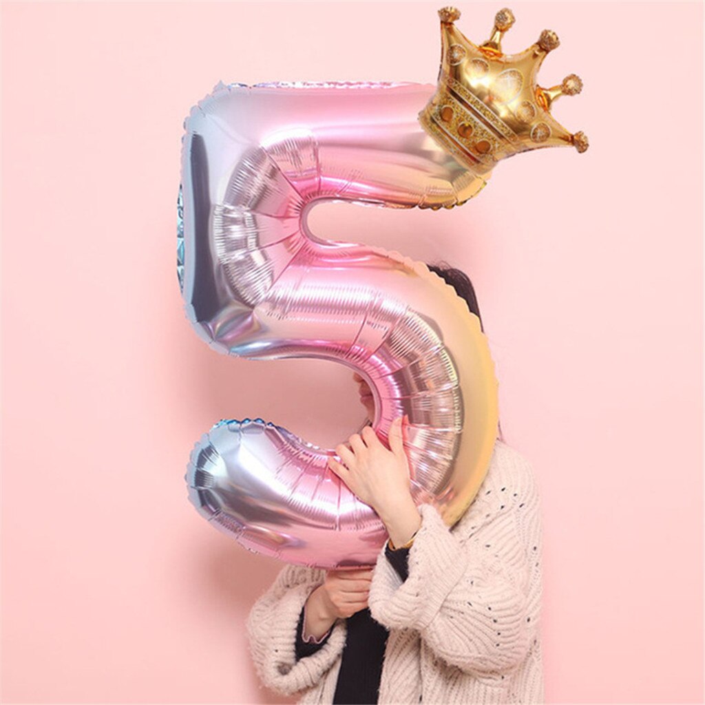 32inch Number Aluminum Foil Balloons Rose Gold Silver Digit Figure Balloon Child Adult Birthday Wedding Decor Party Supplies: F