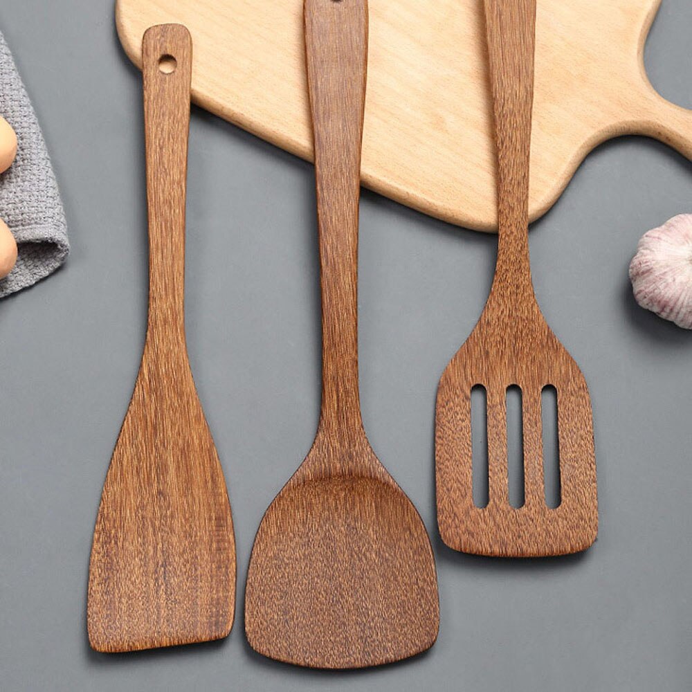 Wooden Kitchenware set Long handle Spatula Rice Scoop Vegetable meat cooking shovel Mixing Spoons for Nonstick pan kitchen tools