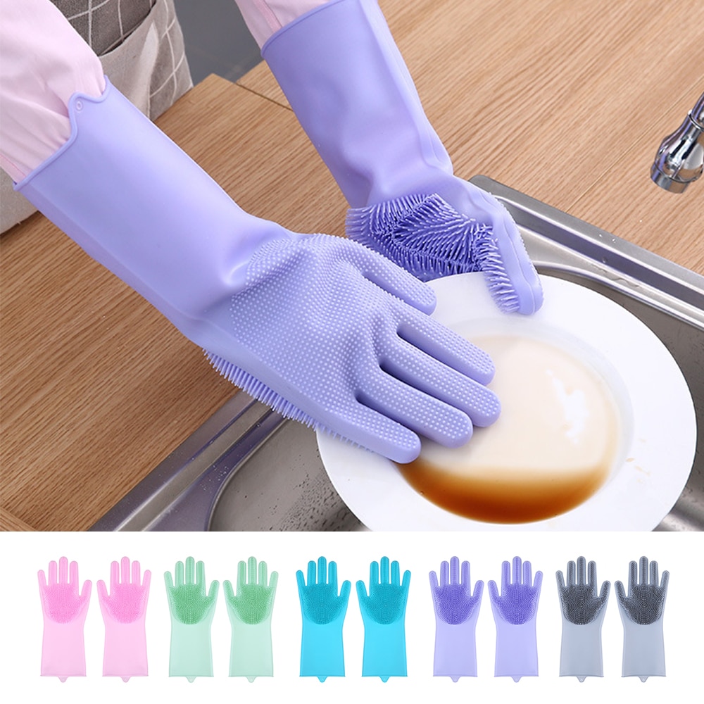 2 Pcs Siliconen Schoonmaak Handschoenen Multifunctionele Magic Siliconen Schotel Wassen Handschoenen Voor Keuken Huishoudelijke Siliconen Wassen