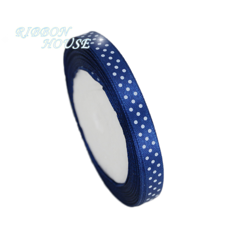 (25 Yards/Roll) 10Mm Dots Gedrukt Cartoon Satijnen Lint Wrap Decoratie Linten: Donkerblauw