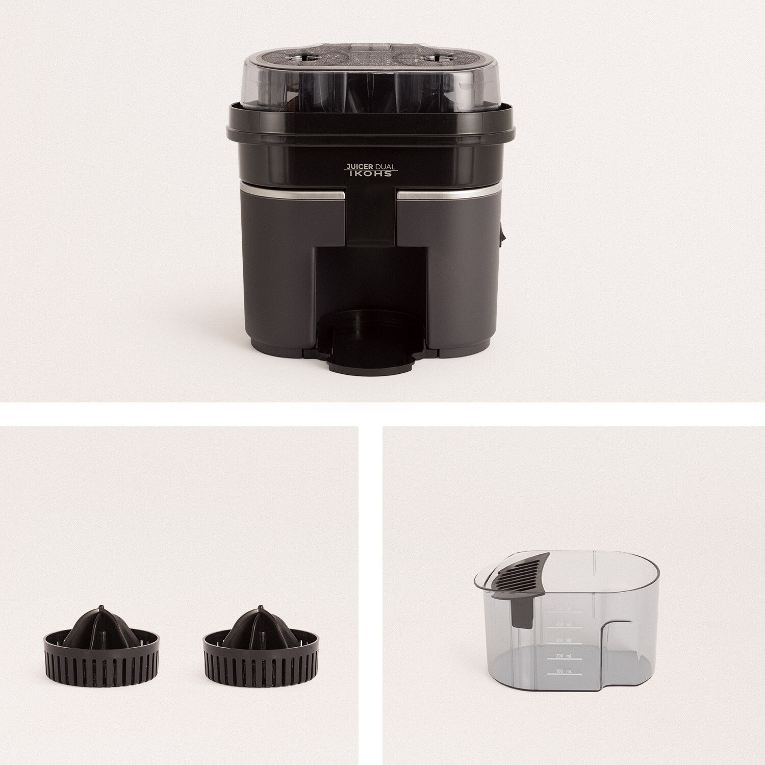 CREATE - JUICER DUAL - Exprimidor doble eléctrico 90W, Corta, Exprime, Zumos, Deposito de 500ml, Filtro de Pulpa