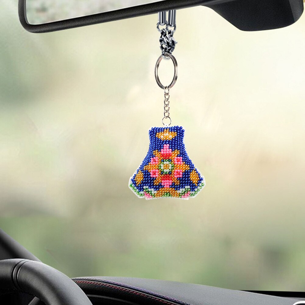 Stemplet diy perle korssting nøglering kit håndarbejde fuld beaded håndlavet broderet håndværk til rygsæk vedhæng