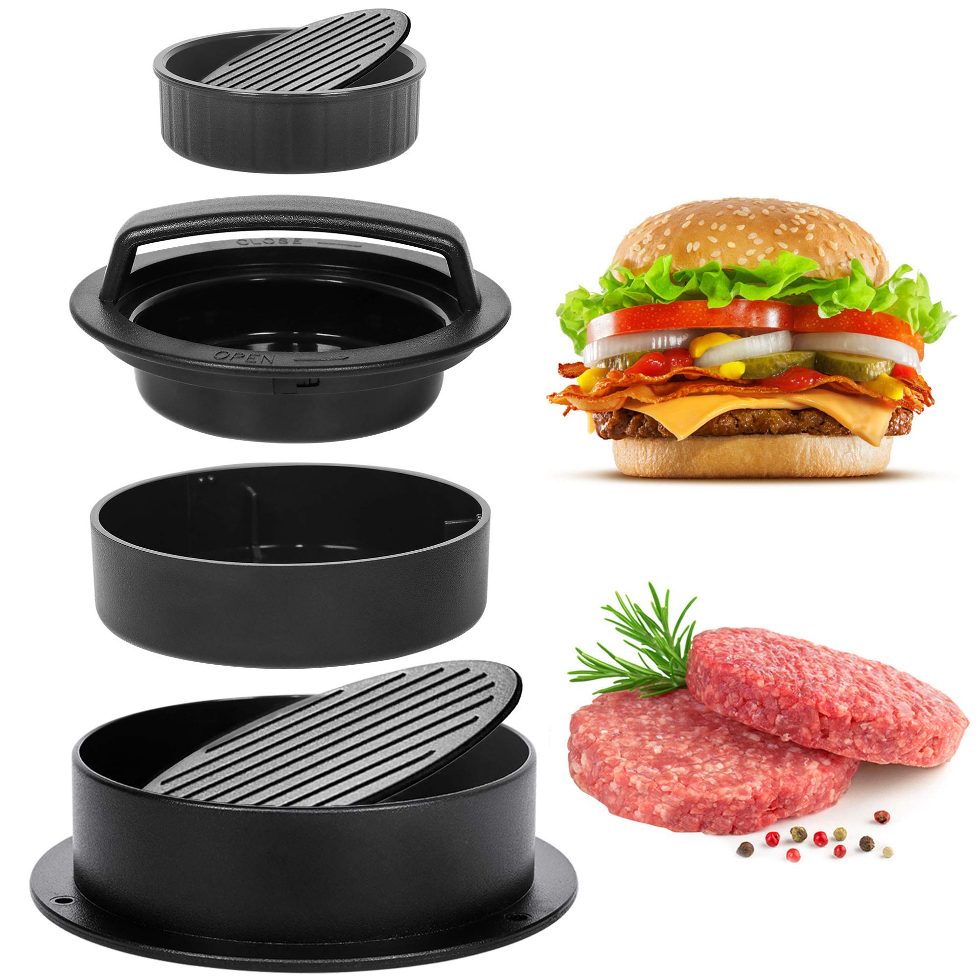 Moldes antiadherentes 3 en 1 para hamburguesas, prensa deslizante para hacer hamburguesas rellenas, utensilios de cocina: Default Title