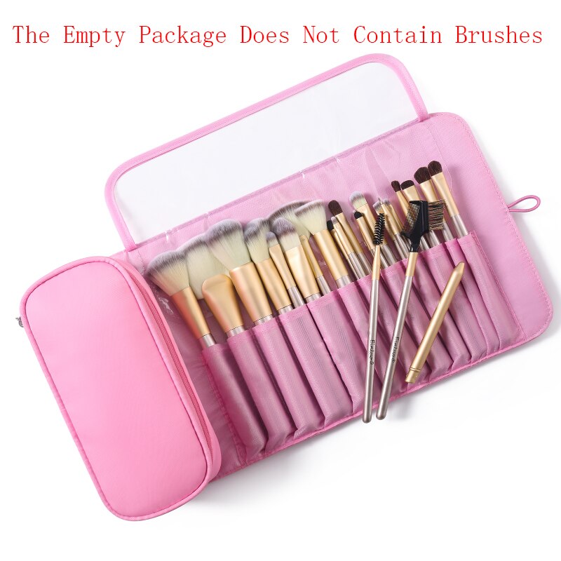 Makeup Bag Women&#39;s Cosmetic Brush Bag Travel Organizer Makeup Brushes Fold Tools Rolling Bags Waterproof Nylon Makeup Case: Pink empty bag