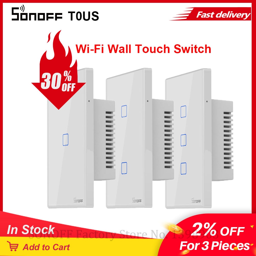 Itead SONOFF TX T0 nos Wifi táctil interruptor de Wi-Fi de la pared interruptor de luz e-WeLink APP/Control remoto por voz trabaja con Alexa de Google