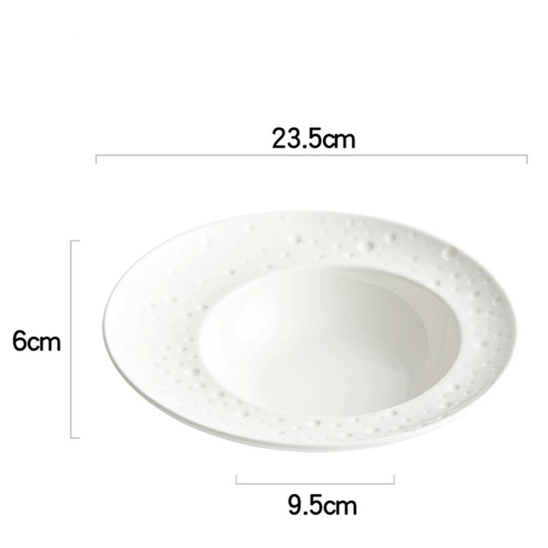 Plato blanco con forma de sombrero de paja para el norte de Europa, vajilla de decoración para restaurante, plato de sopa de carne y espagueti, plato de postre y fruta: A--23.5CM