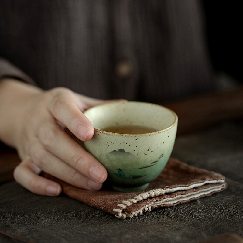 Chanshova kinesisk retro håndlaget på glasert porselen tekopp 100ml rødkronede krane mønster kina keramiske tekopper  h117
