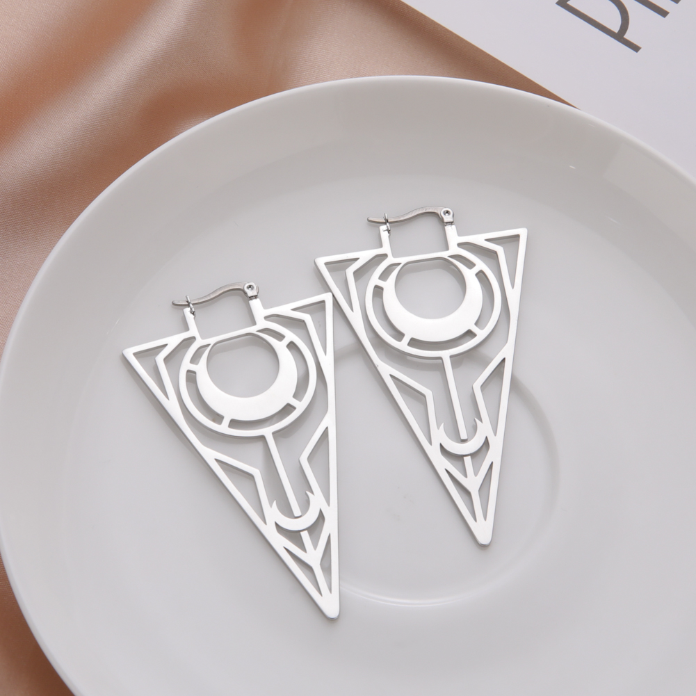 LIKGREAT-pendientes de aro negros geométricos triangulares góticos para mujer, aretes colgantes de Luna de acero inoxidable, amuleto Wicca, de joyería: PALLADIUM