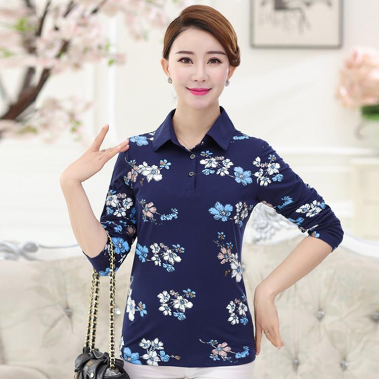 YAUAMDB femmes polos été L-4XL femmes hauts t-shirts imprimer vêtements à manches longues boutons minces dames vêtements ly59: Marine Bleu / XXXL