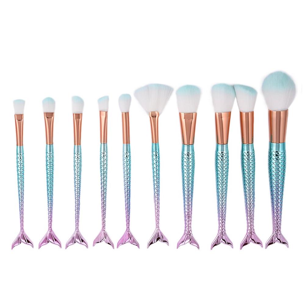 10PCS Mermaid Shaped Makeup Brush Set Fish Tail Foundation Powder Eyeshadow Make Up Brushes Beauty Tools Cosmetic Brushs Set: Default Title