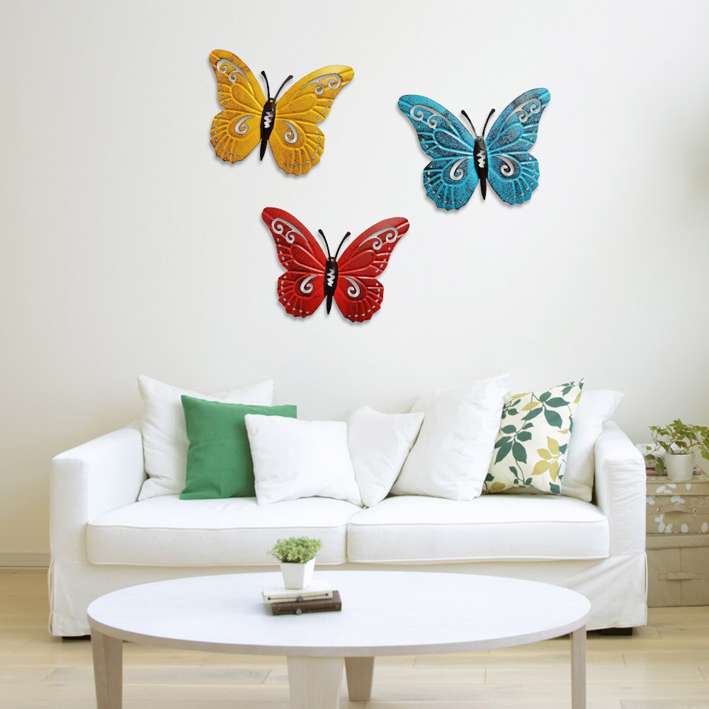 3pcs/set Home TV Background Bedroom Colorful Living Room Office Wall Decor Metal Butterfly Simulation Artificial Outdoor Garden