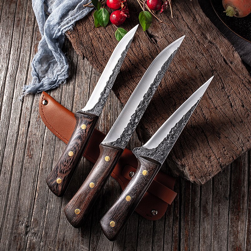Stainless Steel Deboning Knife Forged PU Sheath Multi-purpose Knife Chicken Wing Wood Meat Cleaver Deboning Knife