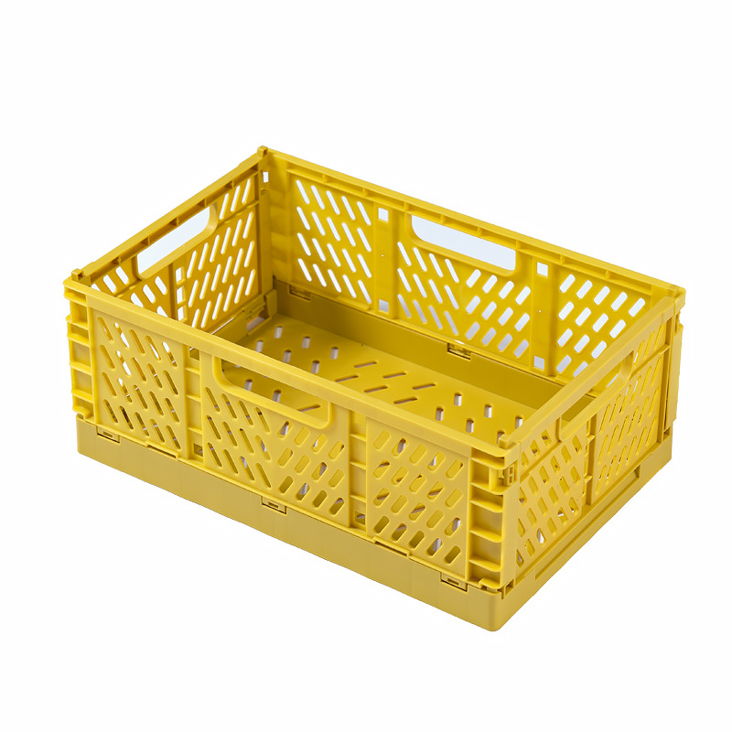 1Pcs Plastic Foldable Storage Crate Folding Basket Portable Stackable Makeup Jewellery Toys Boxes for Storage Box Organizer: L / Yellow