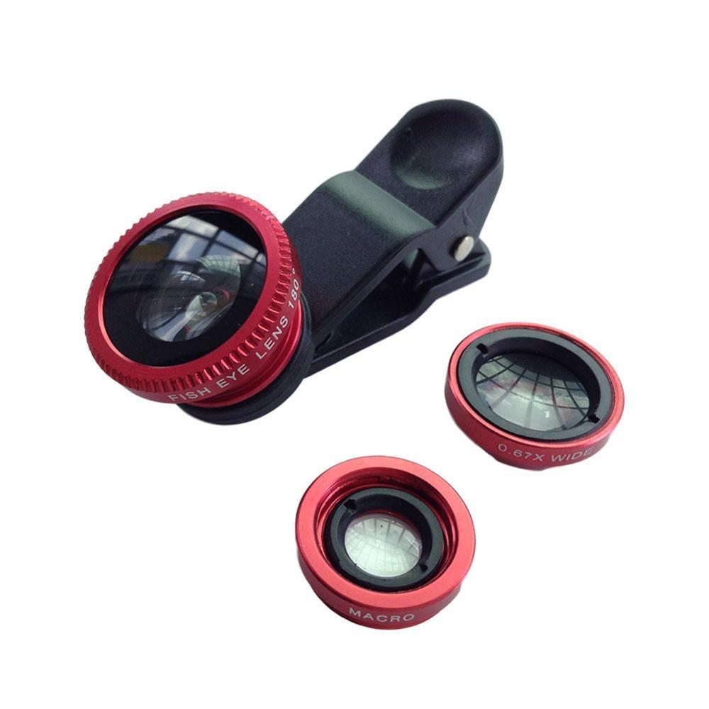 Phone Lens Fisheye Lens 0.67x Wide-angle Zoom Lens Fisheye Lens 6x Macro Lens Camera Kit with Mobile Phone Clip for Smartphone: red