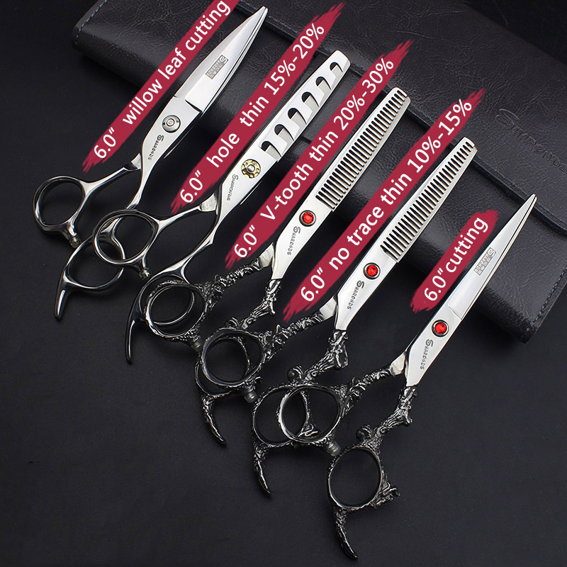 Tijeras de peluquero de 6 pulgadas y 7 pulgadas, tijeras profesionales japonesas de peluquería de acero 440C, herramientas de corte de adelgazamiento de cabello negro puro