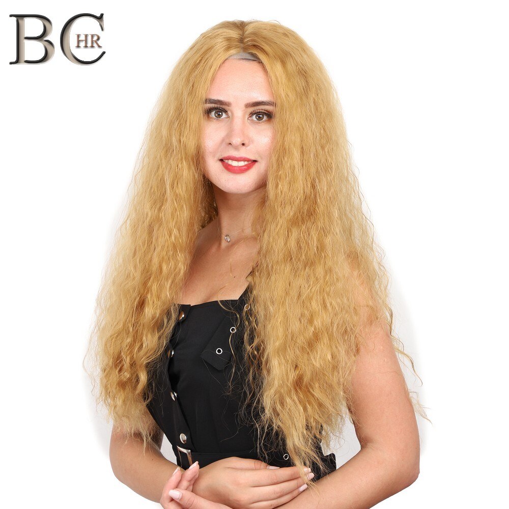 BCHR Lange Afro Krullend 13*1 Lace Front Pruik Natuurlijke Synthetische Blonde Pruik Voor Vrouwen Pruiken Hittebestendige Vezel