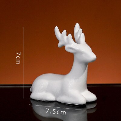 Moderne harpiks dyredekorationer bord fe have miniature figurer enhjørning flamingo jule hjemmedekoration tilbehør: Liggende rådyr hvid