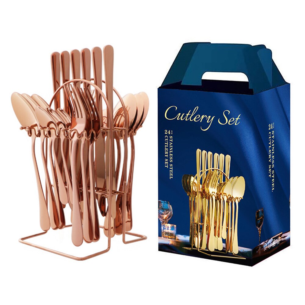 24Piece Gold Silverware Set Service for 6 Premium Stainless Steel Flatware Set With Box Include Knife Fork Spoon Knife: 4