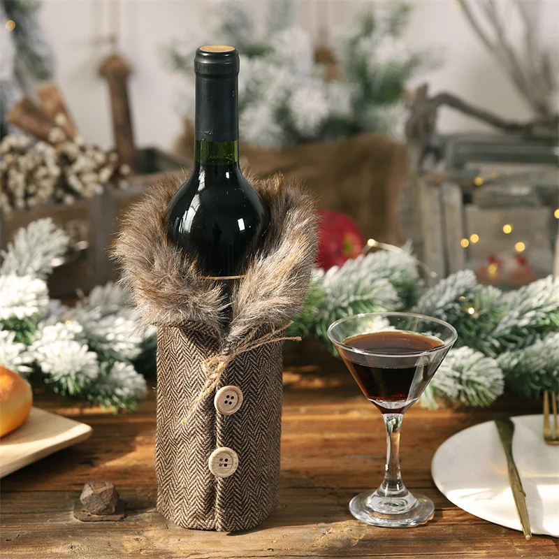 Kerst Wijnfles Hoesjes Tas Kerst Strik Smoking Champagne Fles Cover Rode Vrolijke Kerst Tafel Decoraties Voor Thuis