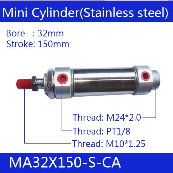Pneumatische Roestvrij Air Cilinder 40Mm Boring 250Mm Slag, MA40X250-S-CA, 40*250 Dubbele Actie Mini Ronde Cilinders
