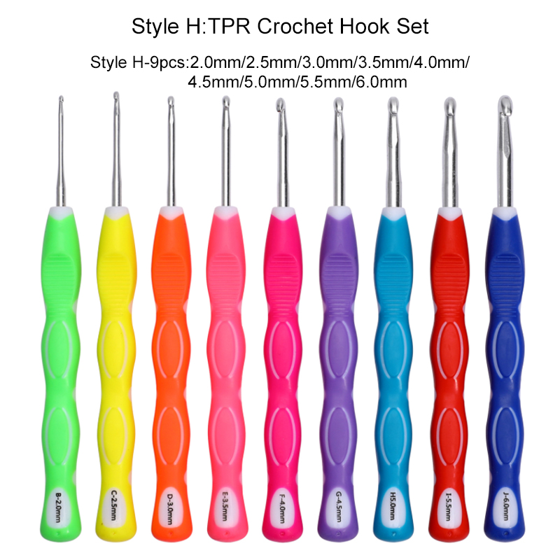 Premium Colorful Crochet Hook Set Soft Ceramic Mix Color Crochet Needles Home DIY Knitting Needles Sewing Tools: Style H-9pcs