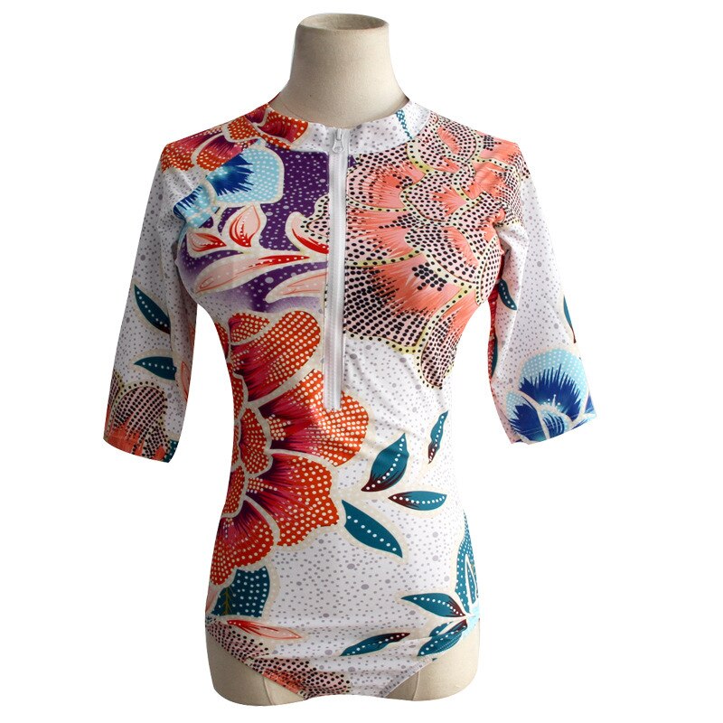 Vrouwen Rashguard Korte Mouwen Zip Uv-bescherming Print Surfen Swimwear Badpakken Zon UV Bescherming Rash Guards