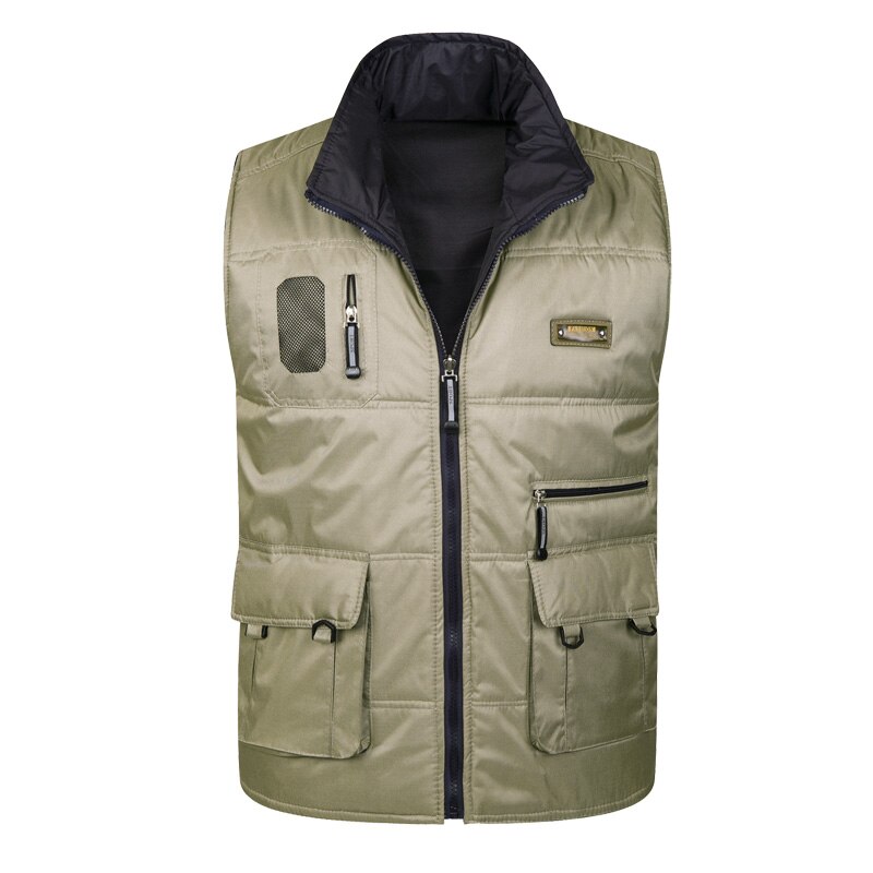 Gilet en coton épais et pour hommes, veste Baggy sans manches pour photographe Multi poches, collection printemps-automne: Khaki / XXXL