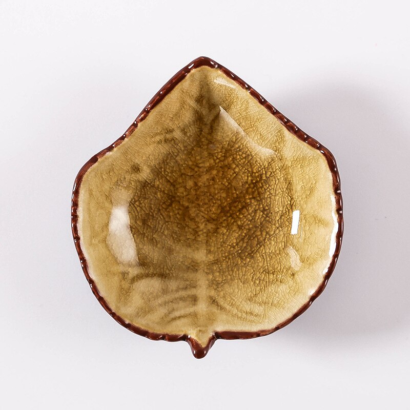 Lite blad form keramisk matte tallerken smaksatt tallerken kjøkken krydder retter isdelt glasur saus eddik servise: Mørk kaki