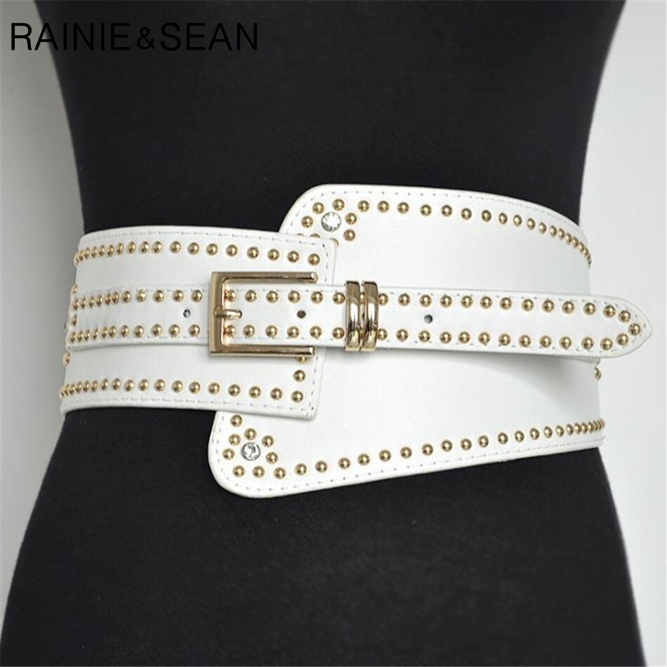 Cinturones RAINIE SEAN de cuero para mujer, cinturones anchos rojos para vestidos, fajas para mujer, corsé rojo de para mujer con remaches