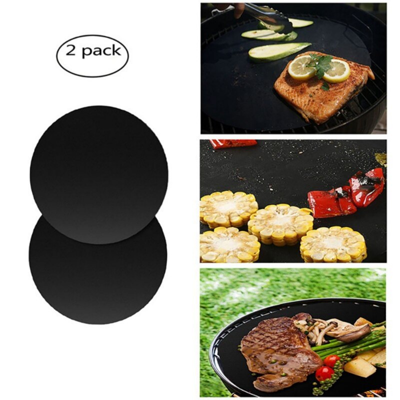 2pcs Non-Stick BBQ Grill Mat Round Shape Reusable Picnic Cooking Barbecue Baking Sheets Mats Outdoor Baking Tools