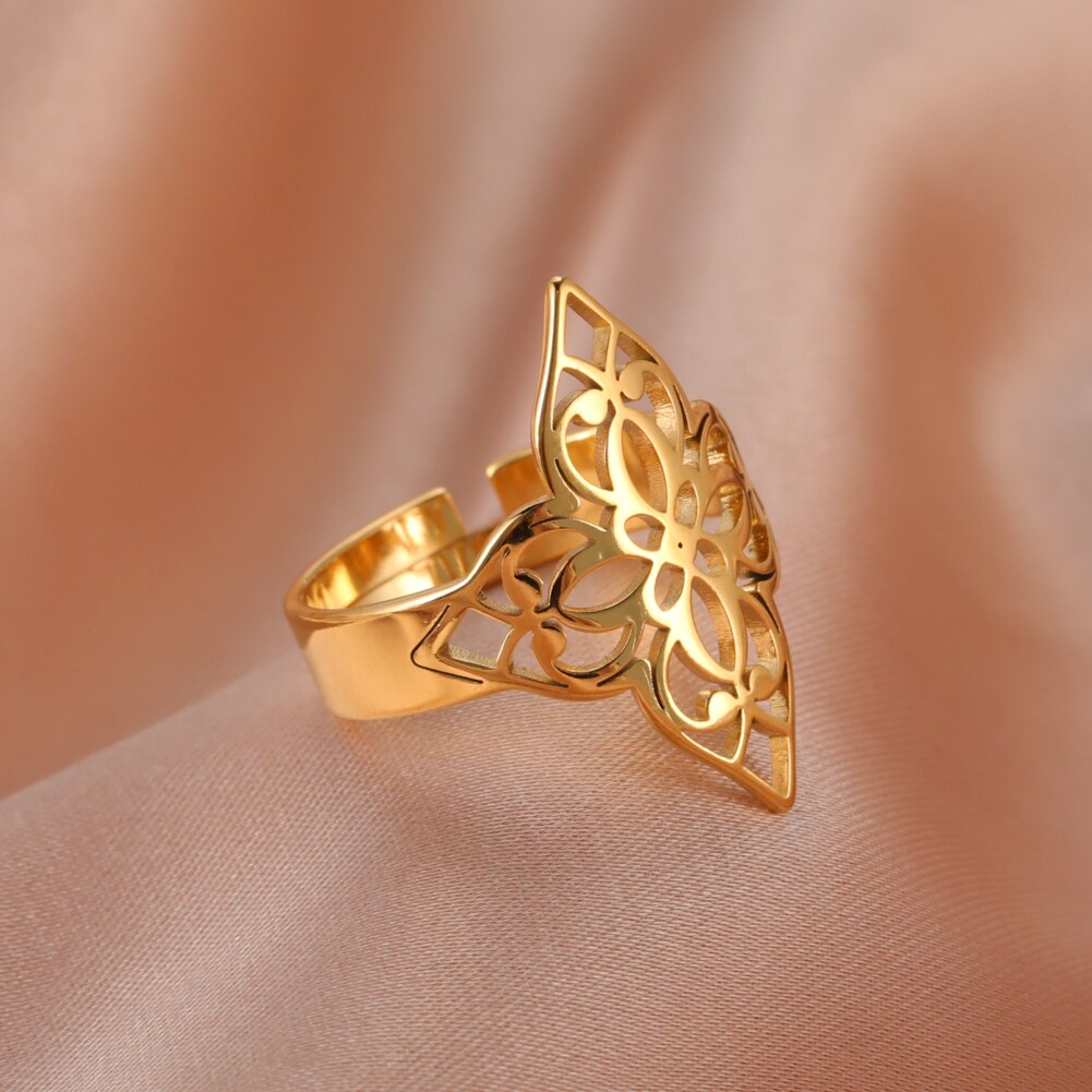 Skyrim Eenvoudige Knipsel Filigraan Bloem Ringen Voor Vrouwen Rvs Wedding Party Verstelbare Vintage Ring Sieraden